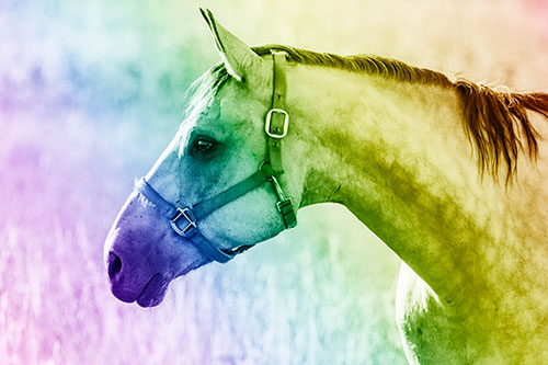 Horse Wearing Bridle Among Sunshine (Rainbow Shade Photo)