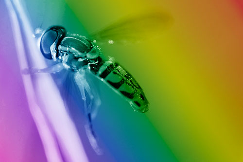 Hoverfly Hugs Grass Blade (Rainbow Shade Photo)