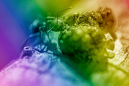 Hungry Carpenter Ant Tears Food Using Mandible Jaws (Rainbow Shade Photo)
