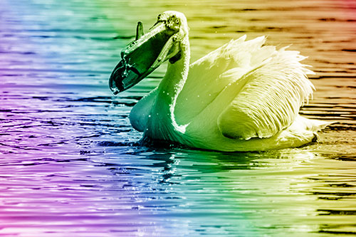 Hungry Pelican Captures Salamander For Breakfast (Rainbow Shade)