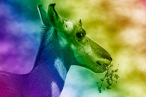 Hungry Pronghorn Gobbles Leafy Plant (Rainbow Shade Photo)