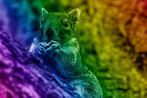 Hungry Squirrel Feasting Among Sloping Tree Branch (Rainbow Shade)