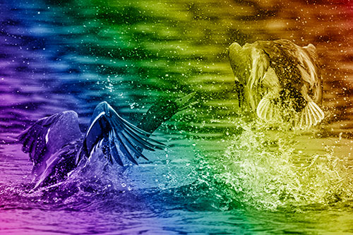 Hyper Water Splashing Mallard Ducks Playing Among Lake (Rainbow Shade)