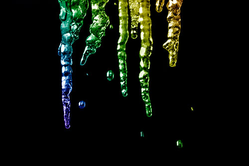 Jagged Melting Icicles Dripping Water (Rainbow Shade Photo)