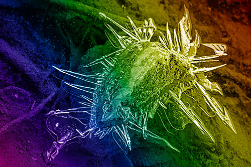 Jagged Spiked Ice Surrounds Water Submerged Rock (Rainbow Shade)