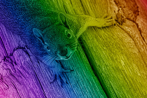 Joyful Squirrel Looking Upwards Among Wooden Pole (Rainbow Shade)