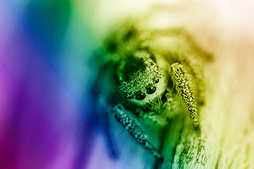 Jumping Spider Resting Atop Wood Stick (Rainbow Shade)