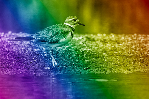 Killdeer Wanders Along Rocky River Shoreline (Rainbow Shade)