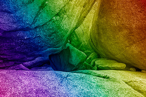 Large Crowded Boulders Leaning Against One Another (Rainbow Shade)