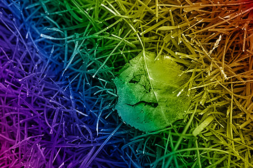 Leaf Face Smirking Among Wet Grass (Rainbow Shade)