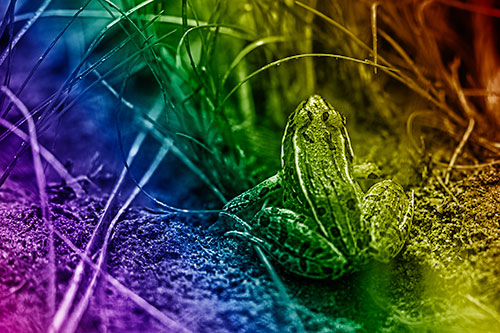 Leopard Frog Sitting Among Twisting Grass (Rainbow Shade Photo)