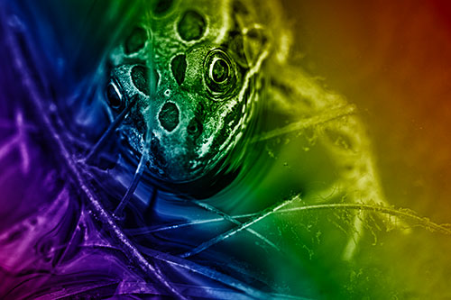 Leopard Frog Stares Among Shoreline Water (Rainbow Shade)