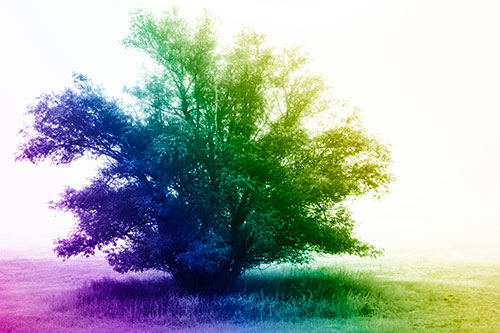 Lone Tree Standing Among Fog (Rainbow Shade Photo)