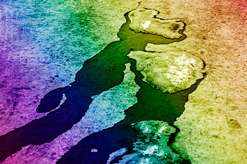 Melting Ice Puddles Forming Water Streams (Rainbow Shade Photo)