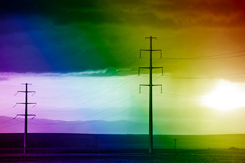 Mountain Rainstorm Sunset Beyond Powerlines (Rainbow Shade Photo)