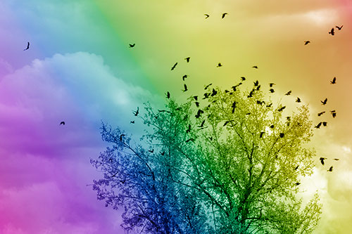 Murder Of Crows Swarm Autumn Tree (Rainbow Shade)