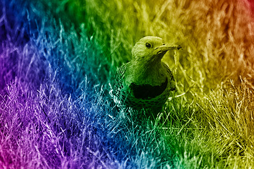 Northern Flicker Woodpecker Digging Up Dirt (Rainbow Shade)