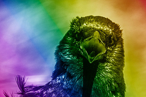 Open Mouthed Crow Screaming Among Wind (Rainbow Shade Photo)