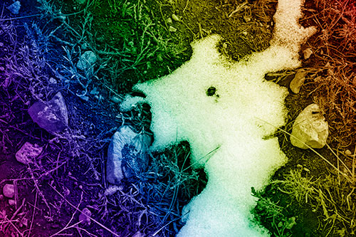 Peering Humanoid Snow Face Creature Among Rocks (Rainbow Shade)