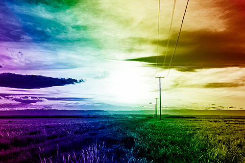 Powerline Prairie To Peak Sunset (Rainbow Shade Photo)
