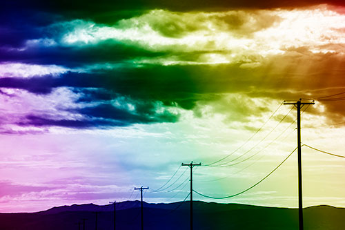 Powerline Silhouette Entering Mountain Range (Rainbow Shade Photo)