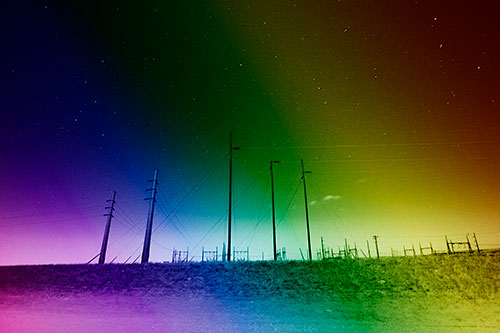 Powerlines Among The Night Stars (Rainbow Shade Photo)
