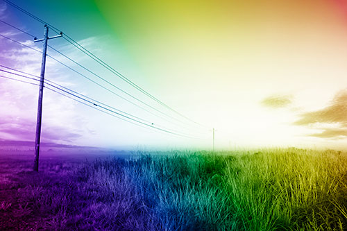 Powerlines Descend Among Foggy Prairie (Rainbow Shade Photo)