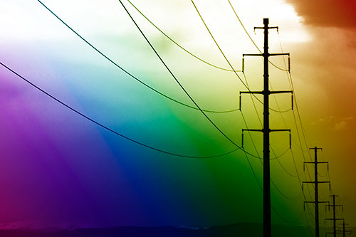 Powerlines Receding Into Thunderstorm (Rainbow Shade Photo)