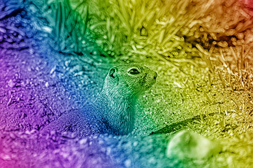 Prairie Dog Emerges From Dirt Tunnel (Rainbow Shade Photo)