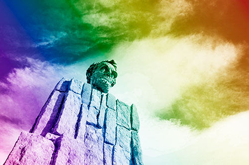 Presidents Statue Standing Tall Among Clouds (Rainbow Shade Photo)