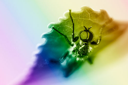 Resting March Fly Seeks Shade Beneath Leaf Petal (Rainbow Shade)