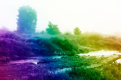 River Flowing Along Foggy Vegetation (Rainbow Shade Photo)