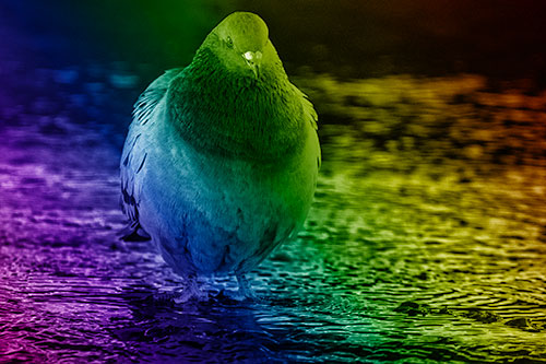 River Standing Pigeon Watching Ahead (Rainbow Shade Photo)