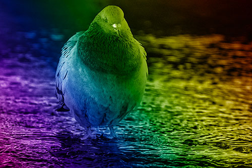 River Standing Pigeon Watching Ahead (Rainbow Shade)