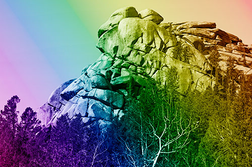 Rock Formations Rising Above Treeline (Rainbow Shade Photo)