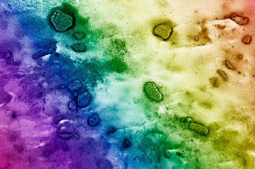 Rocks Forming Smiley Face Atop Snow (Rainbow Shade Photo)