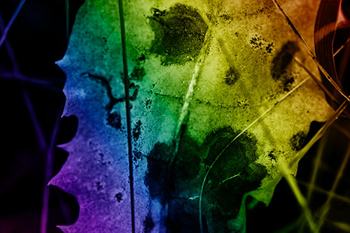 Rot Screaming Leaf Face Among Grass Blades (Rainbow Shade Photo)