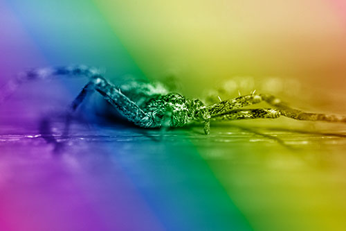 Running Crab Spider Resting Among Bench (Rainbow Shade)
