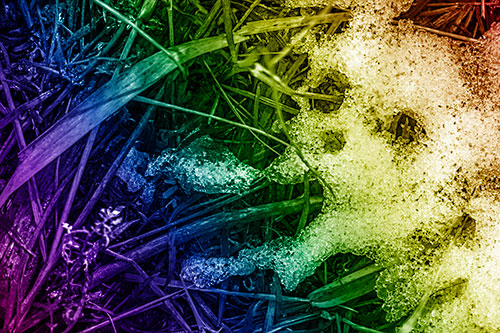 Sad Mouth Melting Ice Face Creature Among Soggy Grass (Rainbow Shade)
