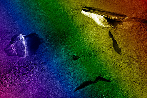 Sad Teardrop Ice Face Appears Atop Frozen River (Rainbow Shade)