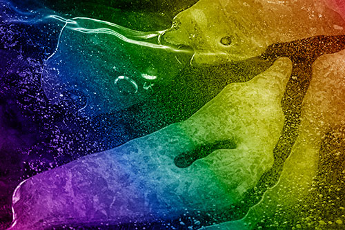 Scared River Ice Face Separating Among Frigid Water (Rainbow Shade)