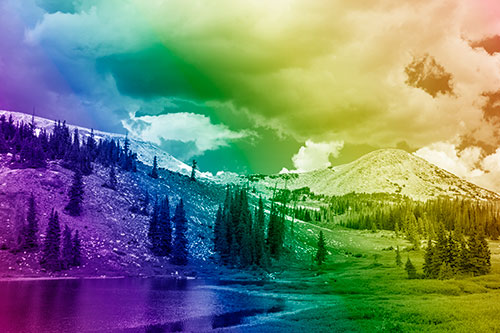 Scattered Trees Along Mountainside (Rainbow Shade Photo)