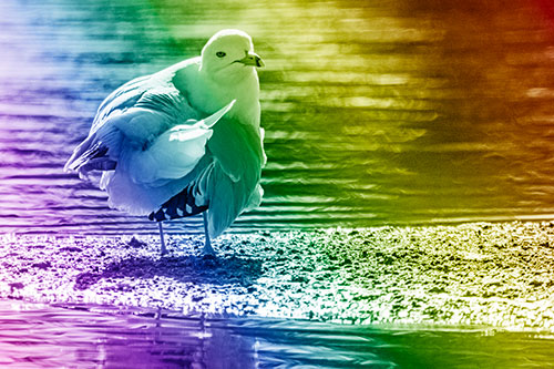 Seagull Grooming Itself Among Lake Shore (Rainbow Shade)
