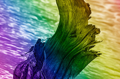 Seasick Faced Tree Log Among Flowing River (Rainbow Shade Photo)