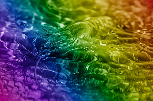 Shallow Submerged Crayfish Keeping Watch Among River (Rainbow Shade)