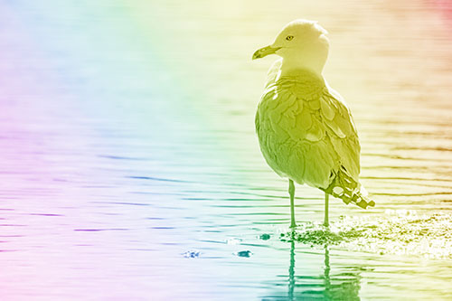 Shore Standing Seagull Watches Across Lake (Rainbow Shade)