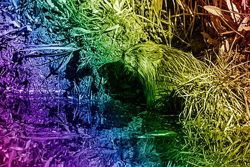 Shy Muskrat Sits Among Shallow Stream (Rainbow Shade)