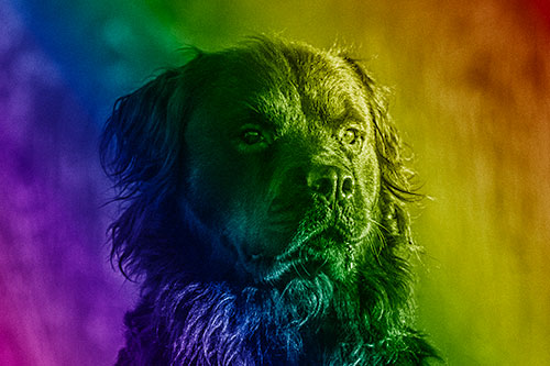 Sitting Rottweiler Dog Poses Among Sunrise (Rainbow Shade)