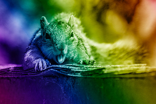 Sleepy Squirrel Yawning Among Rooftop (Rainbow Shade)