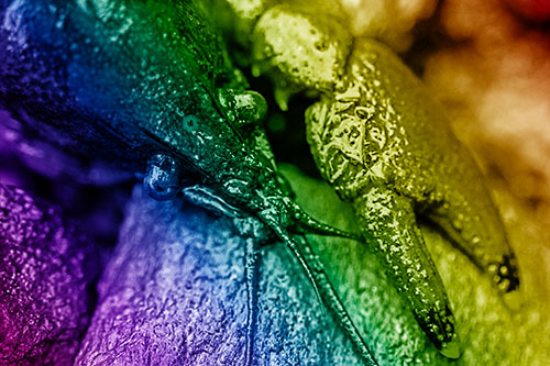 Slimy Crayfish Rests Claw Beside Head (Rainbow Shade Photo)